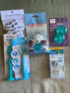 WubbaNub Plush Pacifier - White Bear with Blue Pacifier